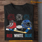 Hockey T-shirt, Red White Blue Hockey Tees July 4th Day Gift For Hockey Lovers