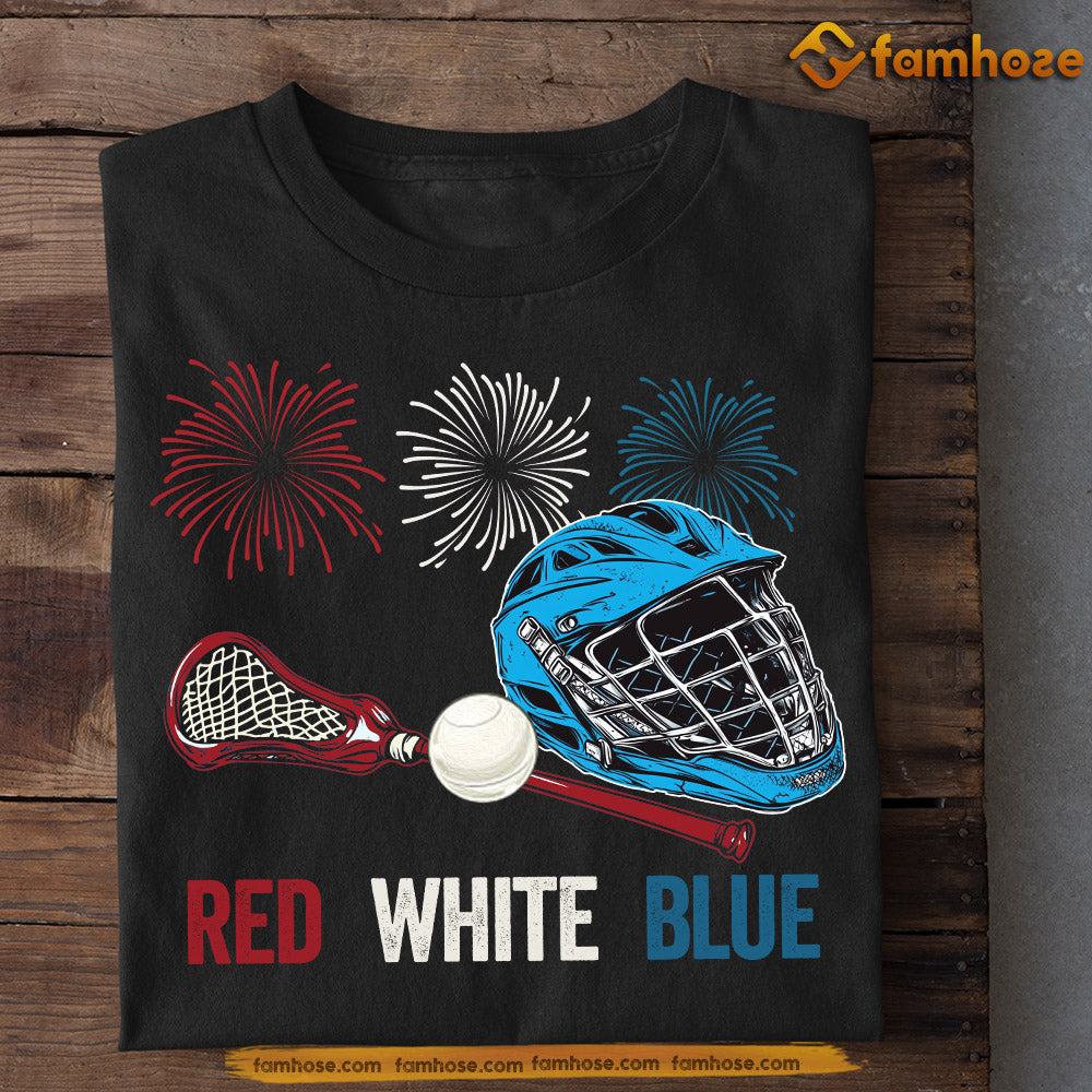 July 4th Lacrosse T-shirt, Red White Blue Lacrosse Tees Gift For Lacrosse Lovers