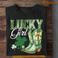 Patrick's Day Cowgirl Shamrock T-shirt, Lucky Girl Tees Patrick's Day Gift For Cowgirl Lovers