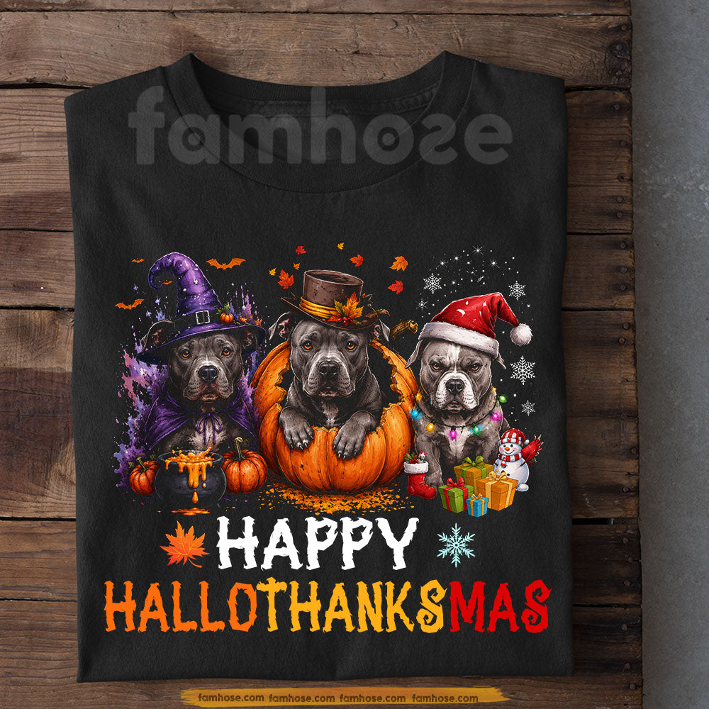 Halloween Pitbull Dog T-Shirt, Happy Hallo Thanks Mas Dog Tees Spooky Season Gift For Pitbull Dog Lover