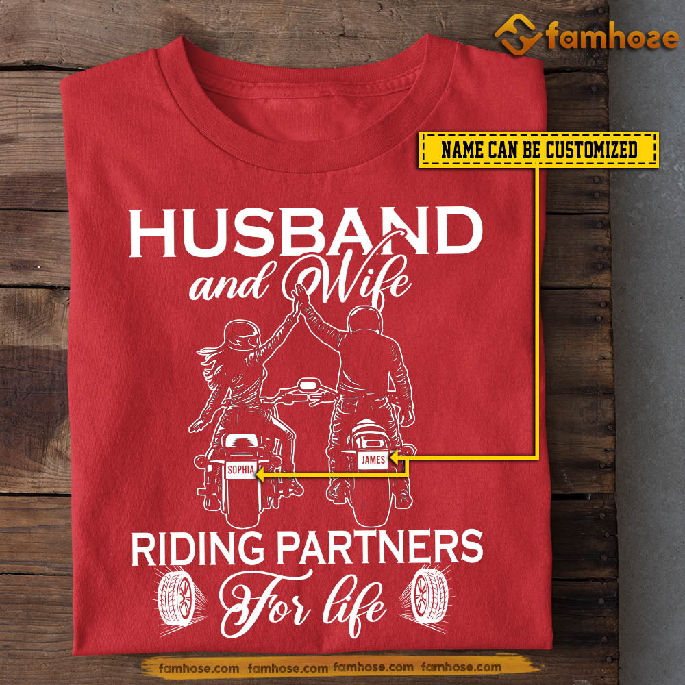 Personalized Couple Biker T-shirt, Riding Partners For Life Tees Valentine's Day Gift For Husband And Wife Biker, Motorcycle Lovers