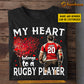 Funny Personalized Rugby T-shirt, My Heart Belongs To A Rugby Player Babe Tees Valentine's Day Gift For Girlfriends Or Wife Rugby Players, Rugby Lovers