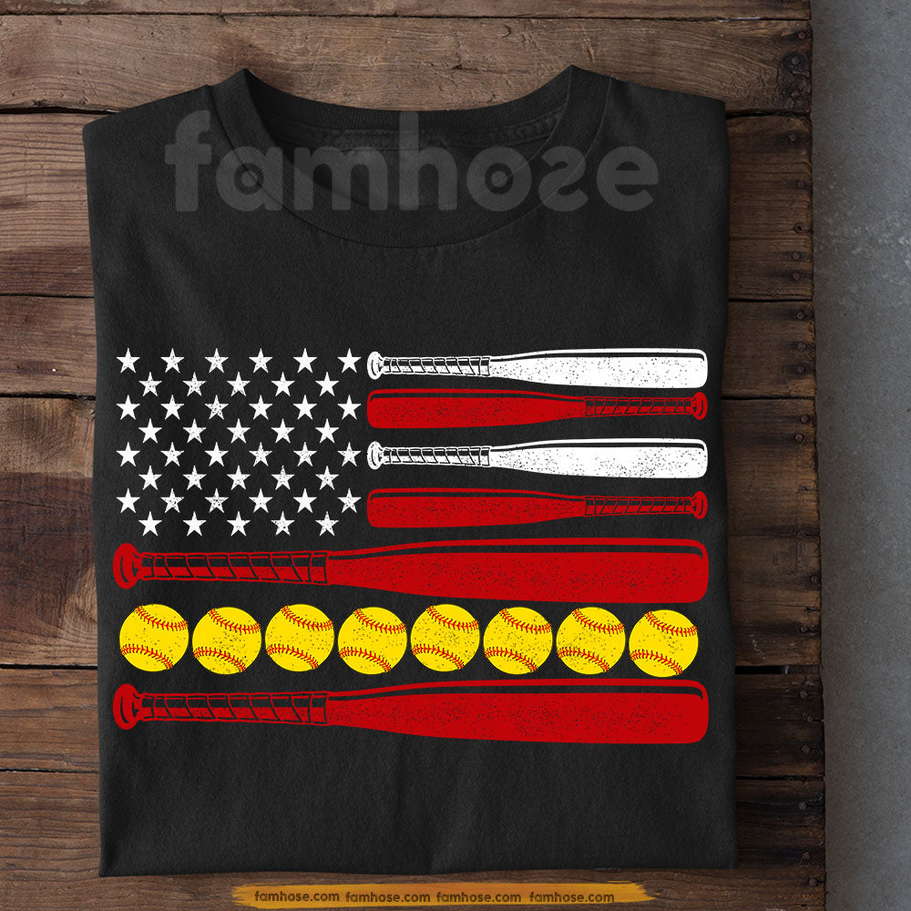 July 4th Softball T-shirt, Stars Stripes And Softballs Tees Independence Day Gift For Softball Lover