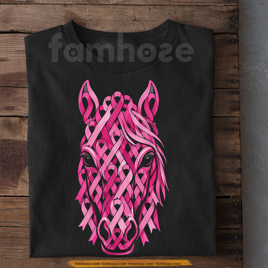 Horse Breast Cancer Awareness T-shirt, Pink Ribbon Horse Head Tees Gift For Horse Lovers
