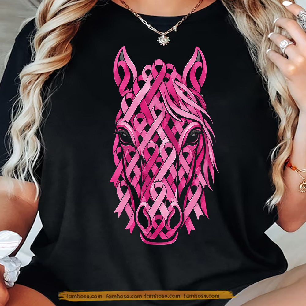 Horse Breast Cancer Awareness T-shirt, Pink Ribbon Horse Head Tees Gift For Horse Lovers