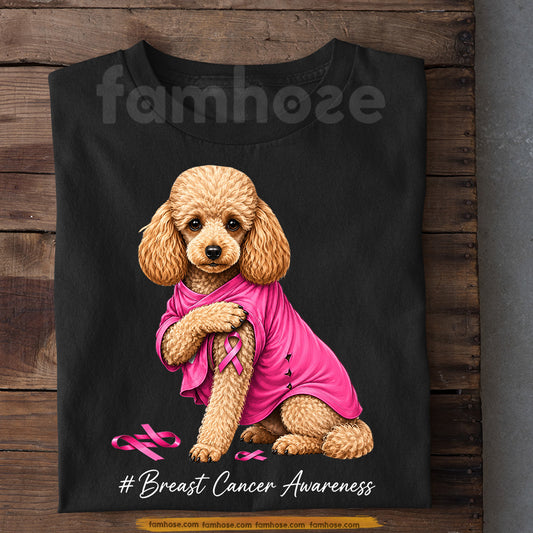 Poodle Dog Breast Cancer Awareness T-shirt, Pink Ribbon Tees Gift For Dog Lovers