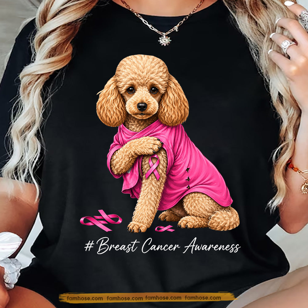 Poodle Dog Breast Cancer Awareness T-shirt, Pink Ribbon Tees Gift For Dog Lovers