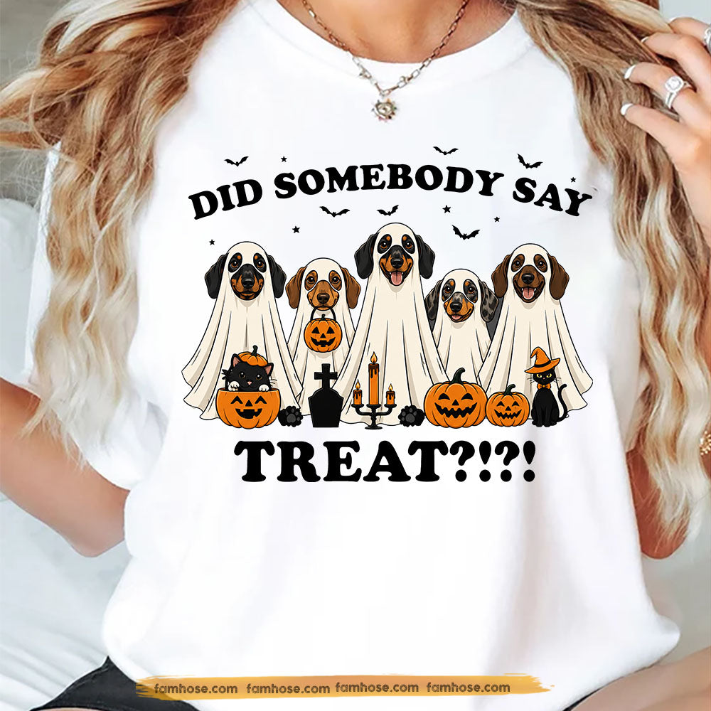 Funny Halloween Dachshund Dog Boo T-shirt, Did Somebody Say Treat Tees Fall Spooky Season Gift For Wiener Dog Lover