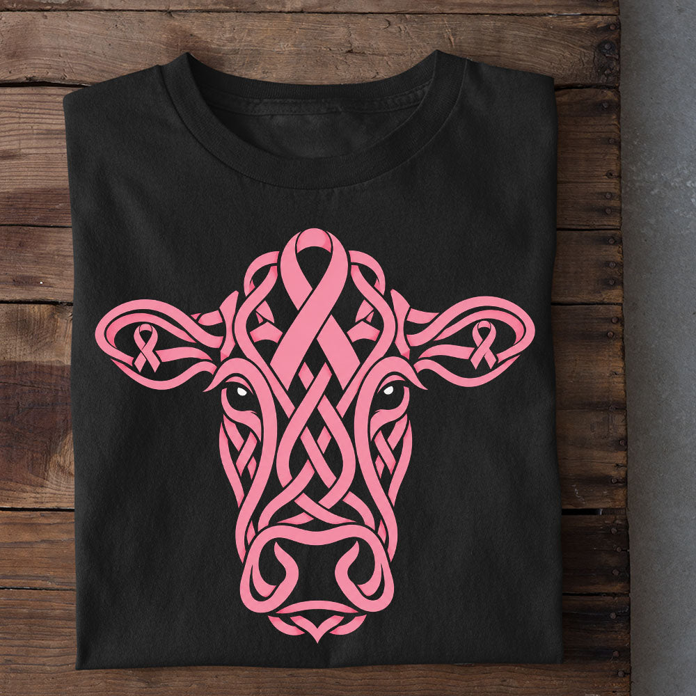 Breast Cancer Awareness Farm Cow T-shirt, Pink Ribbon Farm Cow Tees Gift For Cow Lover