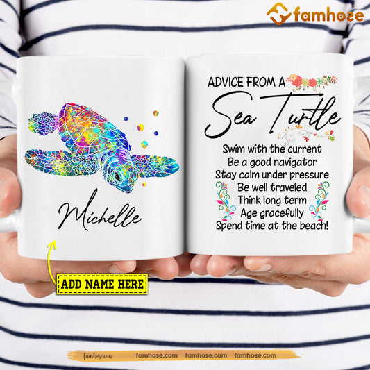 Personalized Turtle Mug, Advice From A Sea Turtle Swim With The Current Mug, Cups Gift For Turtle Lovers, Turtle Owner