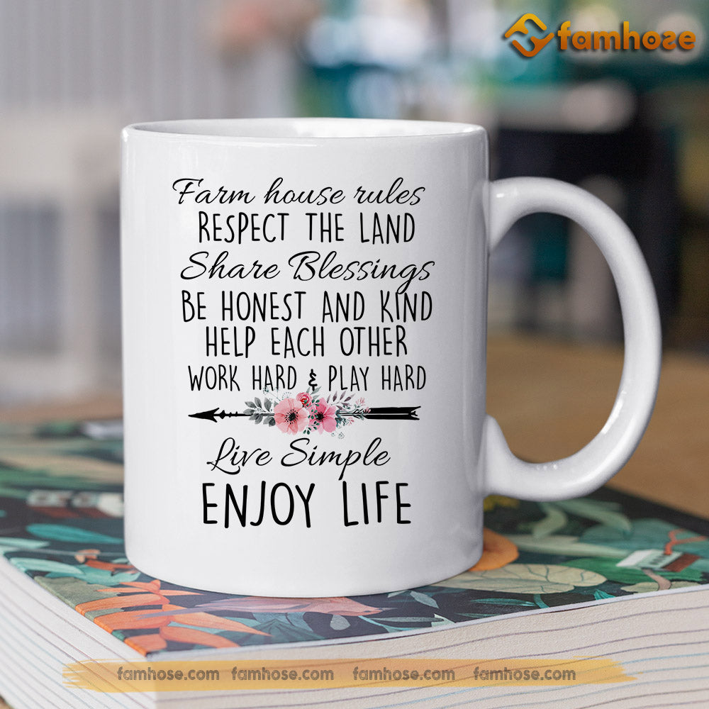 Chicken Mug, Farm House Rules Respect The Land Gift For Chicken Lovers, Chicken Lovers Gift Mug, Cups, Chicken Owner