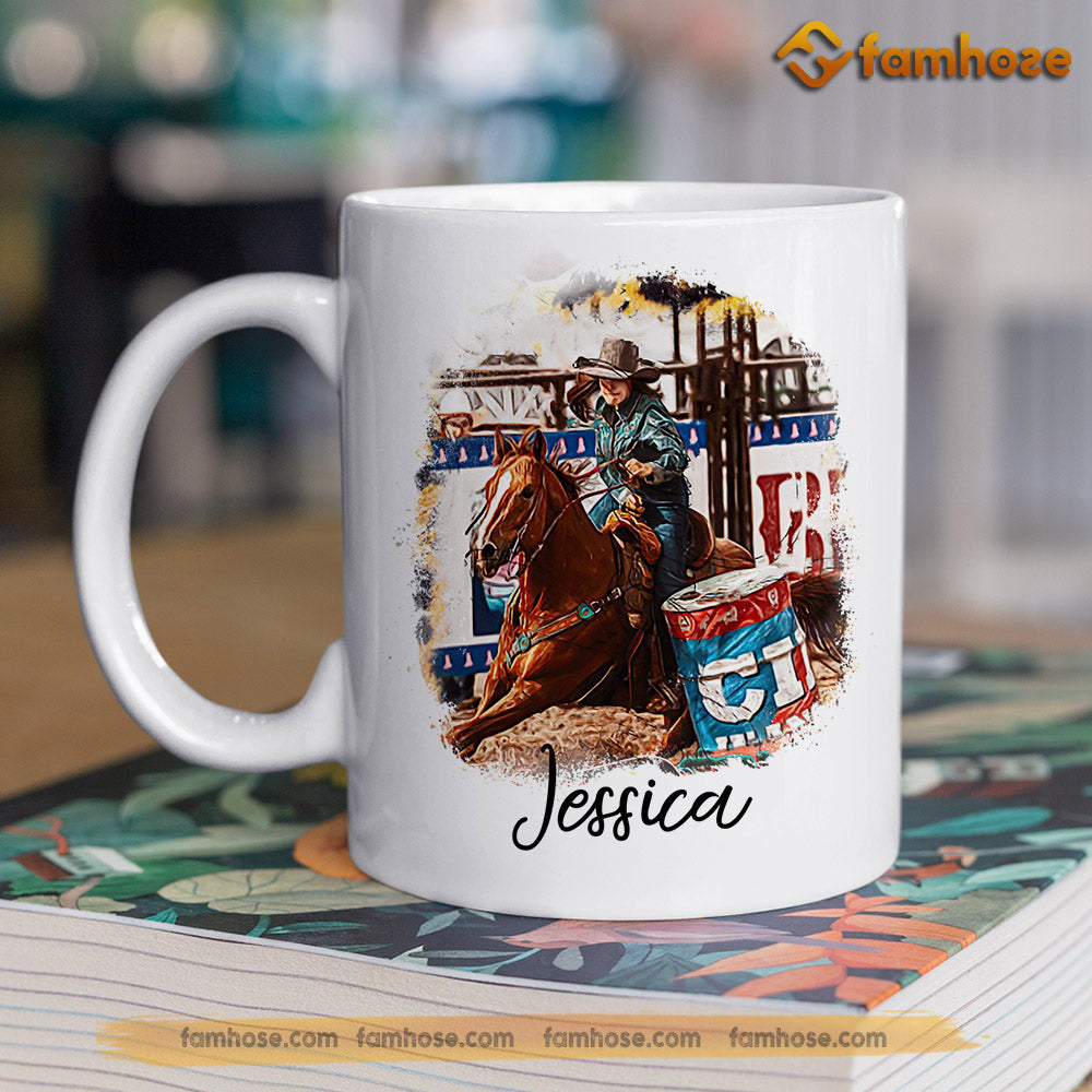 Personalized Barrel Racing Mug, With Jesus In Her Heart Reins In Her Hands Gift For Barrel Racing Lovers, Horse Lovers Gift Mug, Cups, Horse Owner