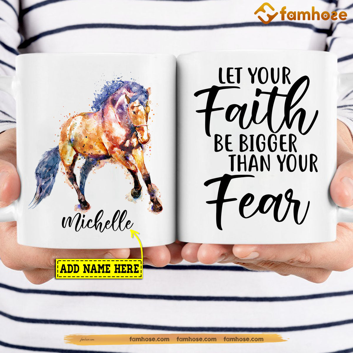 Personalized Horse Mug, Let Your Faith Be Bigger Than Your Fear Mug, Cups Gift For Horse Lovers, Horse Owner