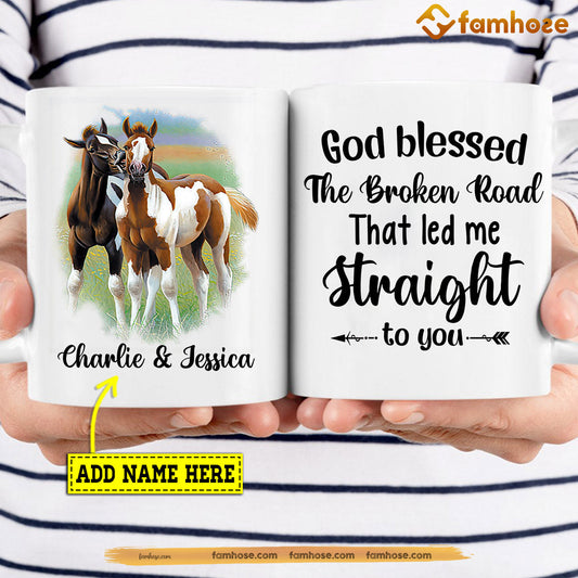 Personalized Horse Mug, God Blessed The Broken Road Couples Horse Mug, Cups Gift For Horse Lovers, Horse Owner