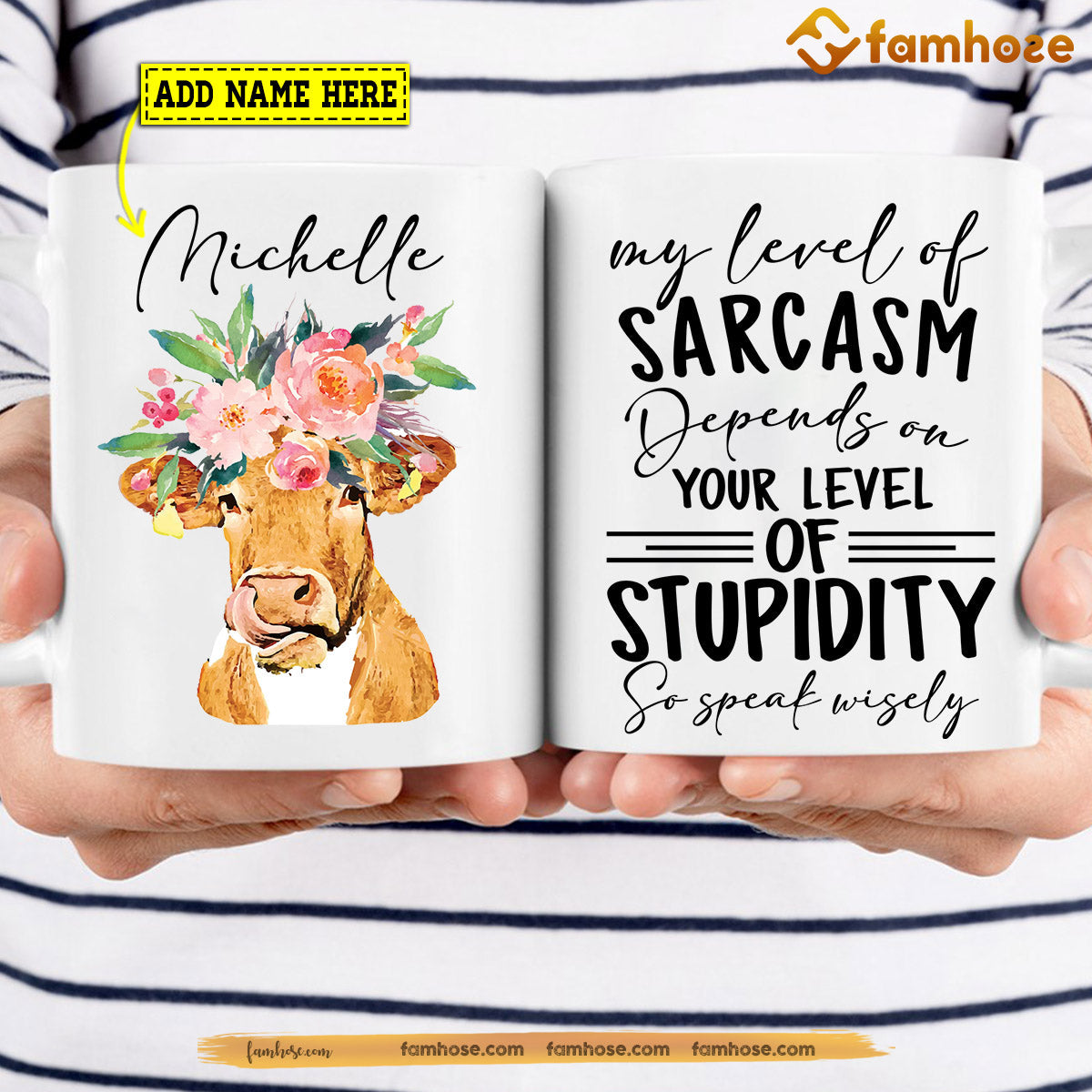 Personalized Cow Mug, My Level Of Sarcasm Depends On Your Level Mug, Cups Gift For Cow Lovers, Cow Owner