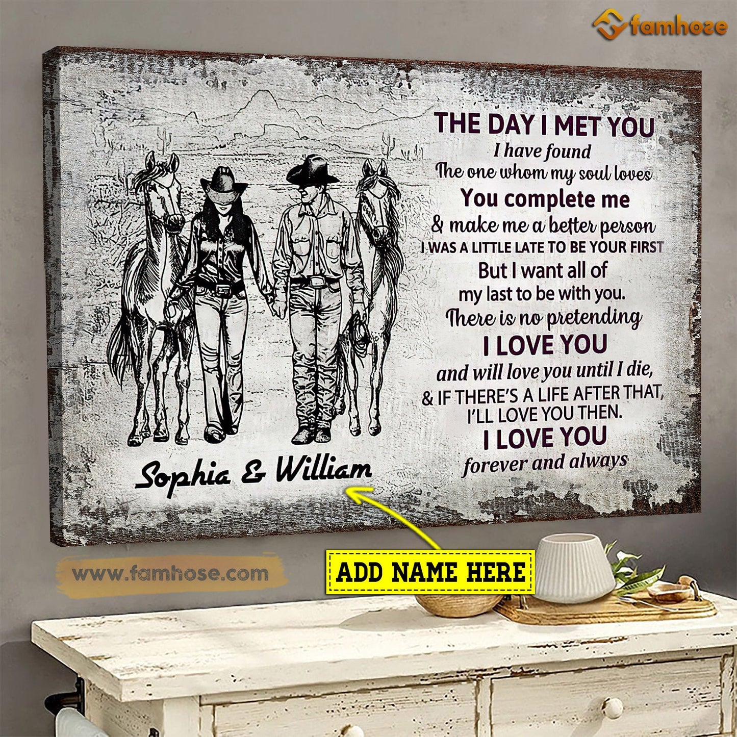 I Have Found The One Whom My Soul Love, Personalized Couple Cowboy Cowgirl Canvas Wall Art, Poster Gift For Rodeo Lovers