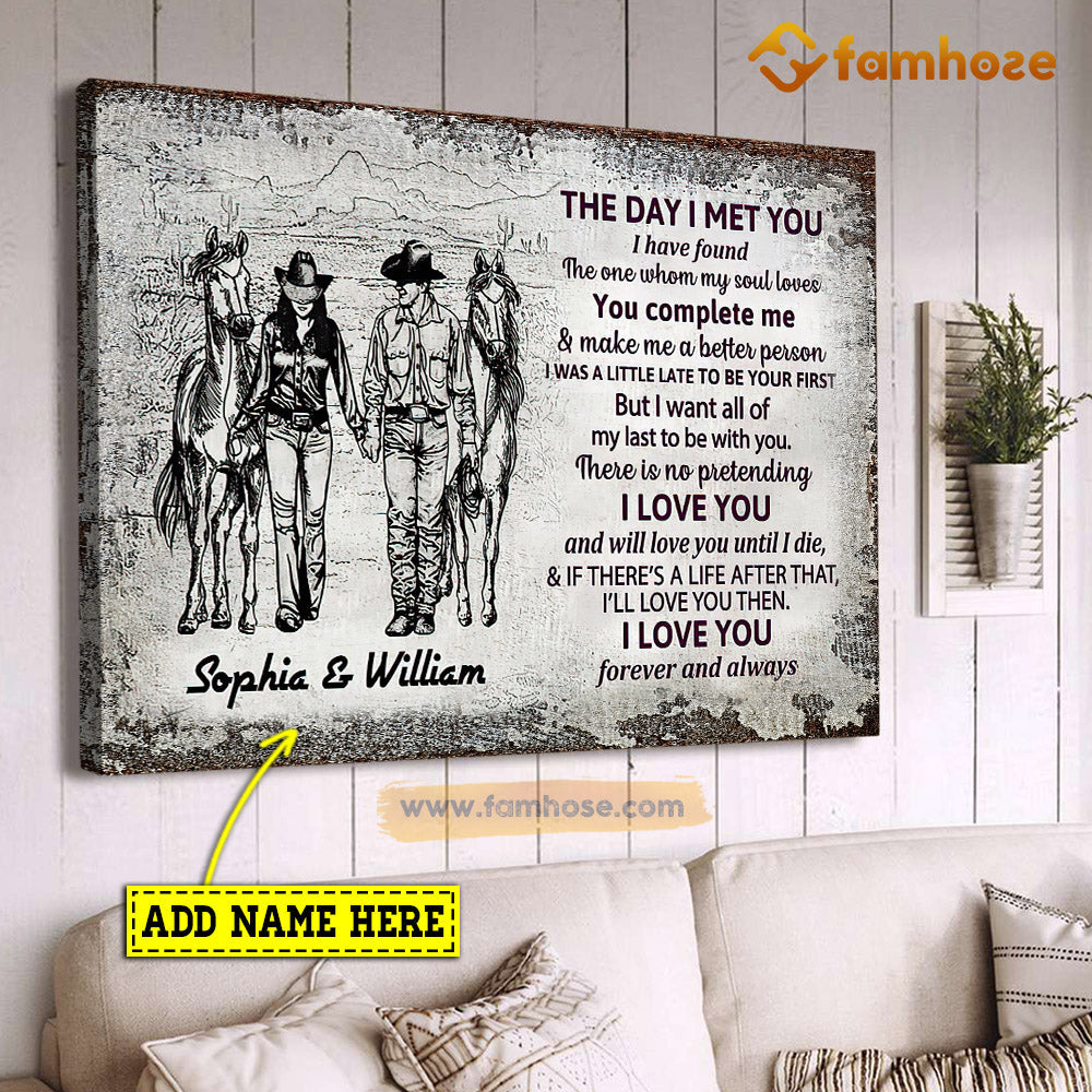 I Have Found The One Whom My Soul Love, Personalized Couple Cowboy Cowgirl Canvas Wall Art, Poster Gift For Rodeo Lovers