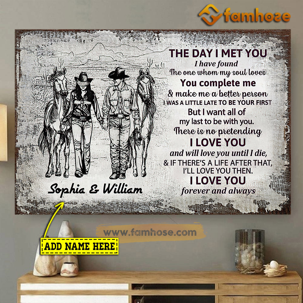 I Have Found The One Whom My Soul Love, Personalized Couple Cowboy Cowgirl Canvas Wall Art, Poster Gift For Rodeo Lovers