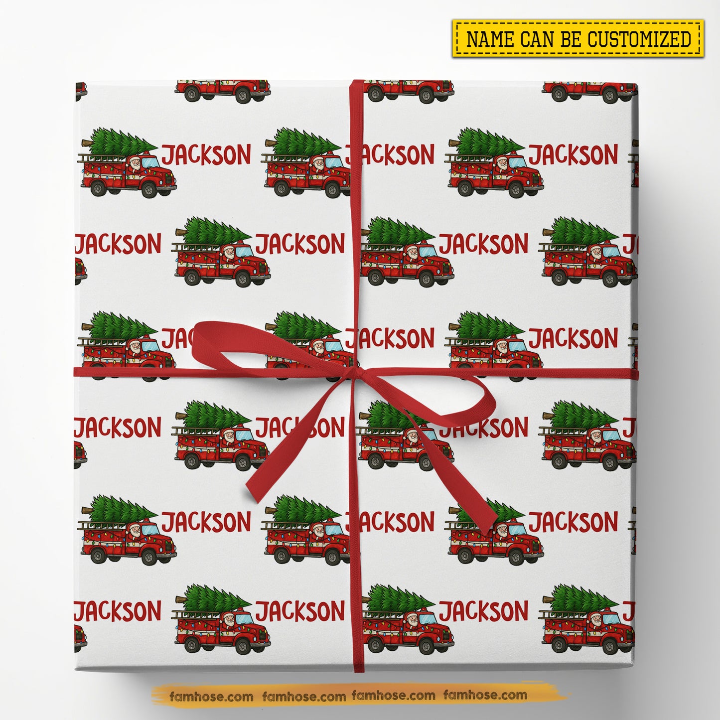 Personalized Christmas Firefighter Wrapping Paper, Holiday Tree Delivery Wrapping Paper Rolls, Xmas Gift Wrap For Firefighter Lover