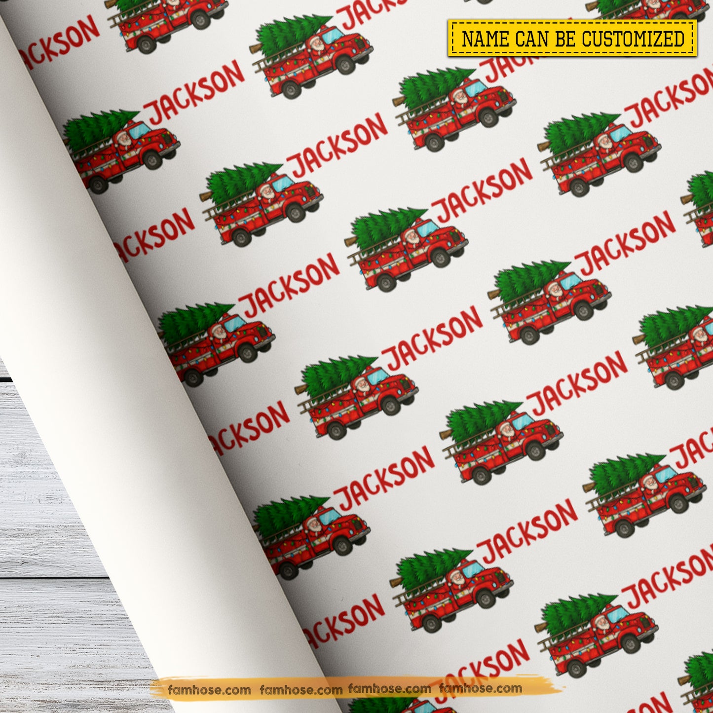 Personalized Christmas Firefighter Wrapping Paper, Holiday Tree Delivery Wrapping Paper Rolls, Xmas Gift Wrap For Firefighter Lover