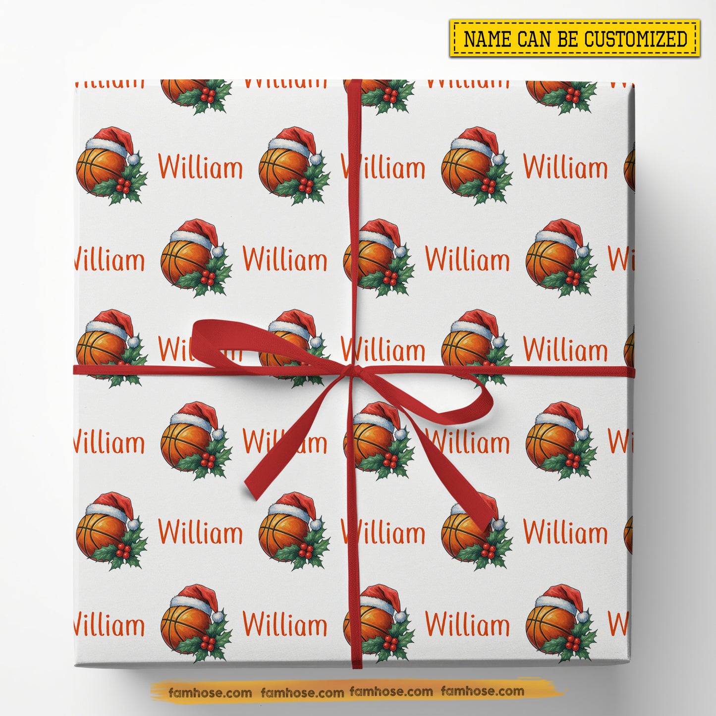 Personalized Christmas Basketball Wrapping Paper, Custom Sports Wrapping Paper Rolls, Xmas Gift Wrap For Basketball Lover