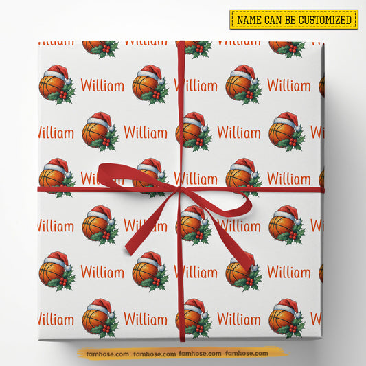 Personalized Christmas Basketball Wrapping Paper, Custom Sports Wrapping Paper Rolls, Xmas Gift Wrap For Basketball Lover