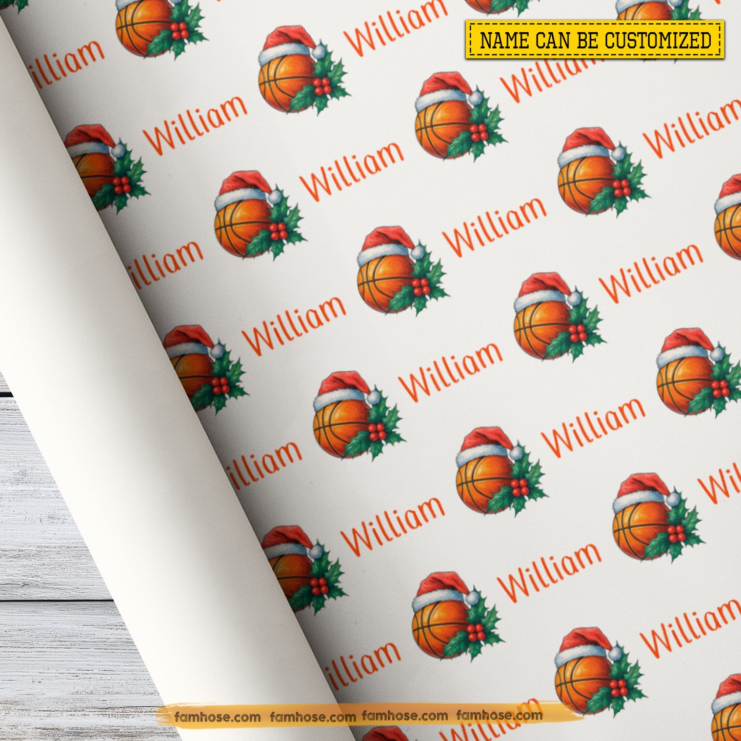 Personalized Christmas Basketball Wrapping Paper, Custom Sports Wrapping Paper Rolls, Xmas Gift Wrap For Basketball Lover