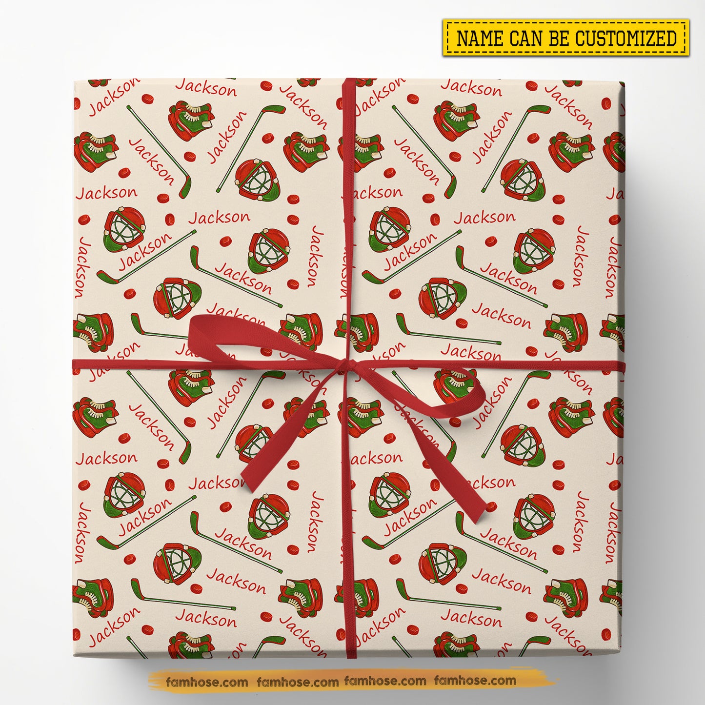 Personalized Christmas Hockey Wrapping Paper, Custom Sports Wrapping Paper Rolls, Xmas Gift Wrap For Hockey Lover