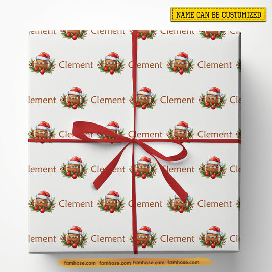Personalized Christmas Football Wrapping Paper, Custom Sports Wrapping Paper Rolls, Xmas Gift Wrap For Football Lover