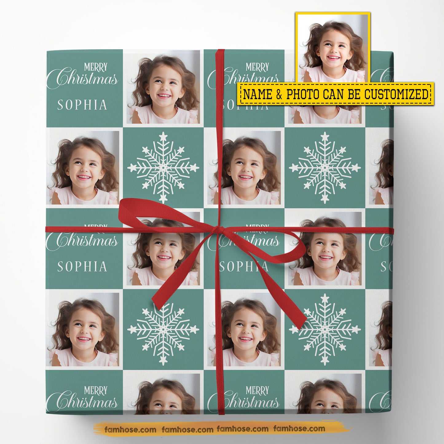 Personalized Christmas Wrapping Paper, Merry Christmas In Teal Background Wrapping Paper Rolls Xmas Gift