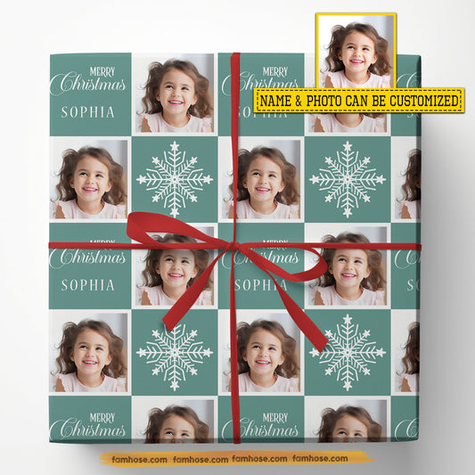Personalized Christmas Wrapping Paper, Merry Christmas In Teal Background Wrapping Paper Rolls Xmas Gift