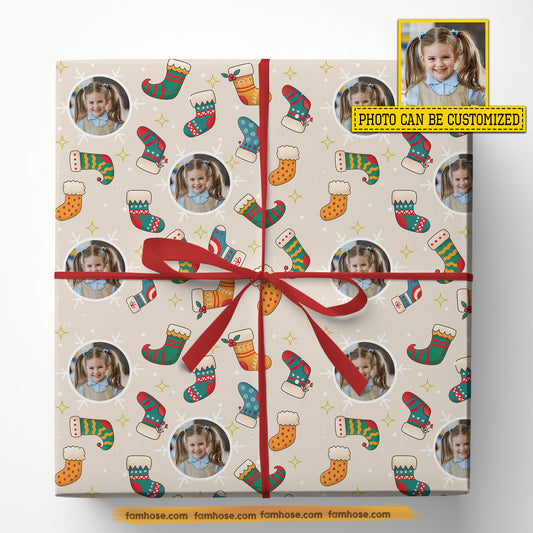 Personalized Christmas Wrapping Paper, Jolly Stockings Wrapping Paper Rolls Xmas Gift