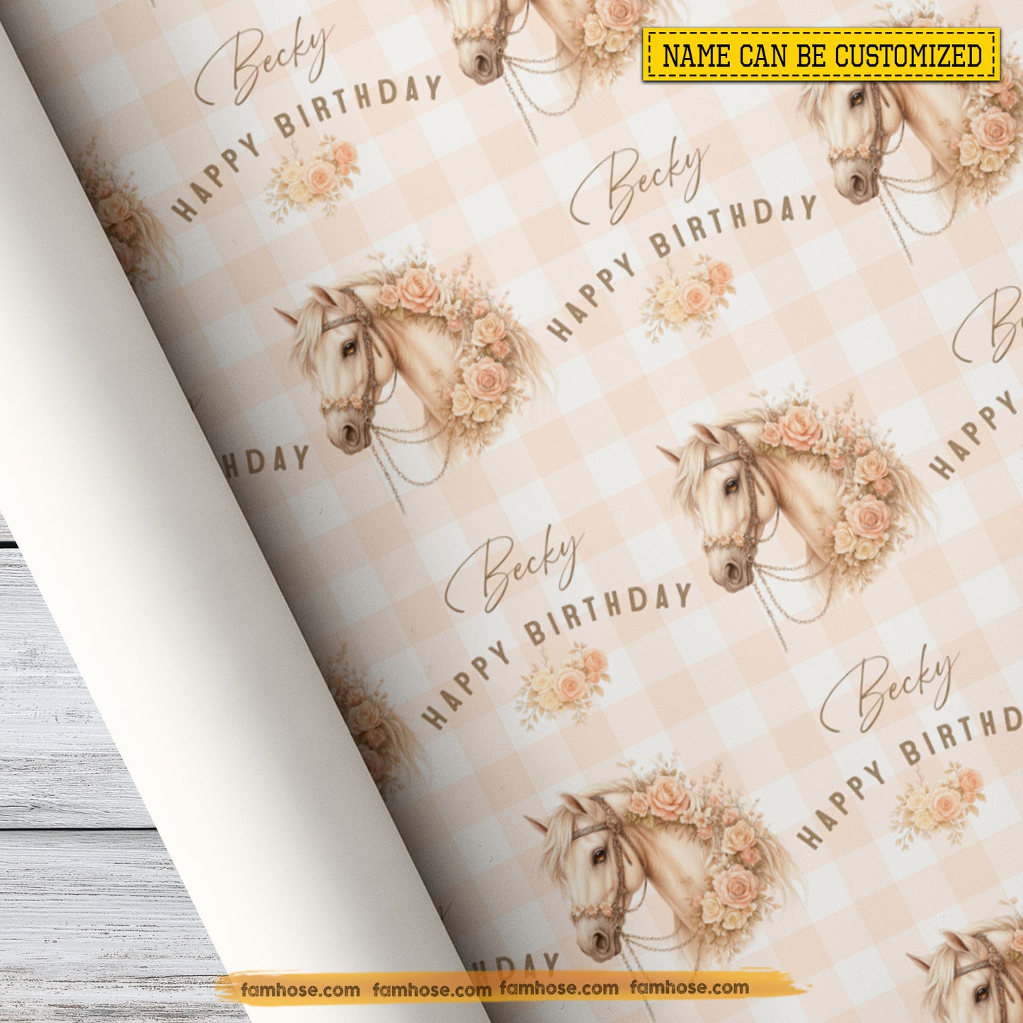 Cute Personalized Birthday Horse Wrapping Paper, Happy Birthday Wrapping Paper Rolls, Birthday Gift Wrap For Horse Lover