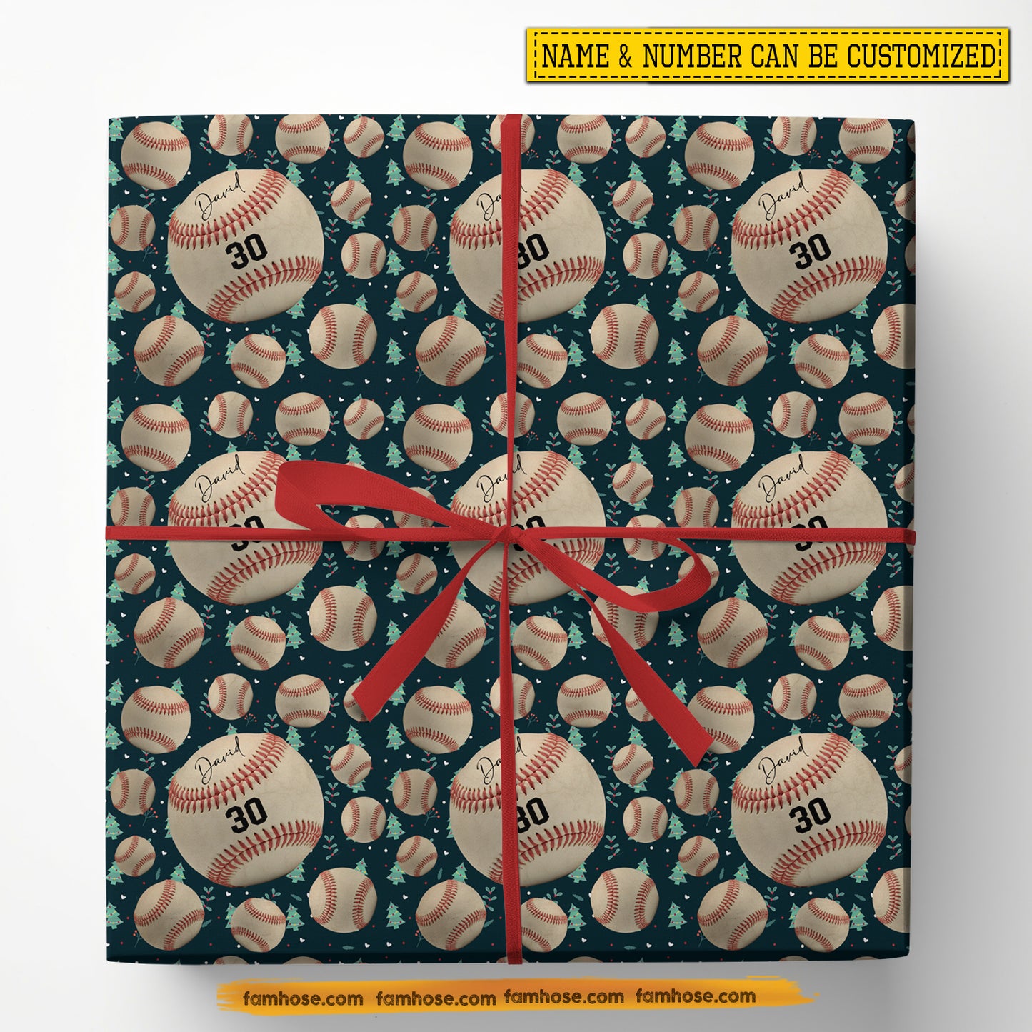 Personalized Christmas Baseball Wrapping Paper, Custom Sports Wrapping Paper Rolls, Gift Wrap For Baseball Lover