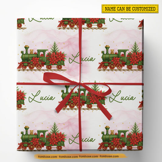 Personalized Christmas Train Wrapping Paper, Christmas Steam Train Loaded Wrapping Paper Rolls Xmas Gift