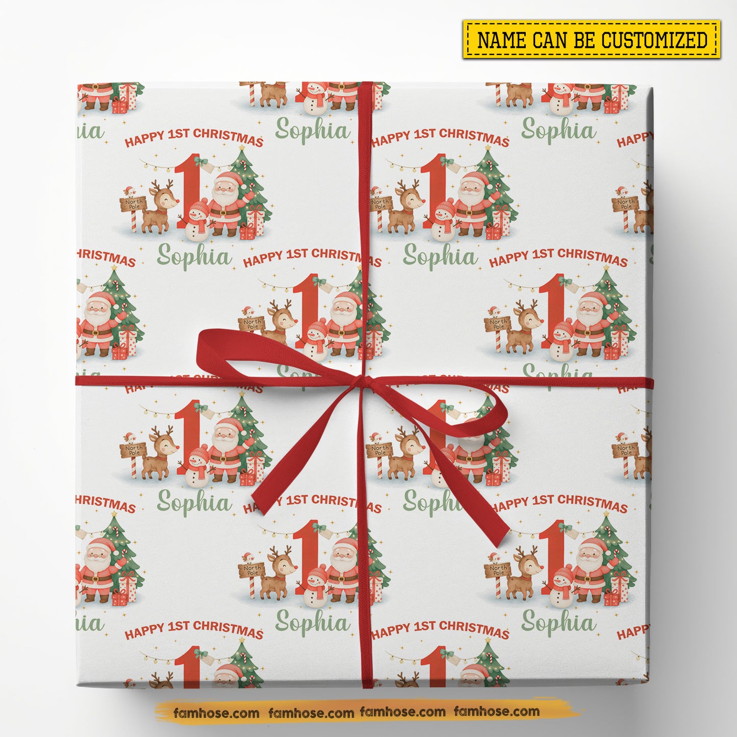 Personalized First Christmas Wrapping Paper, Happy 1st Christmas In White Background Wrapping Paper Rolls Xmas Gift
