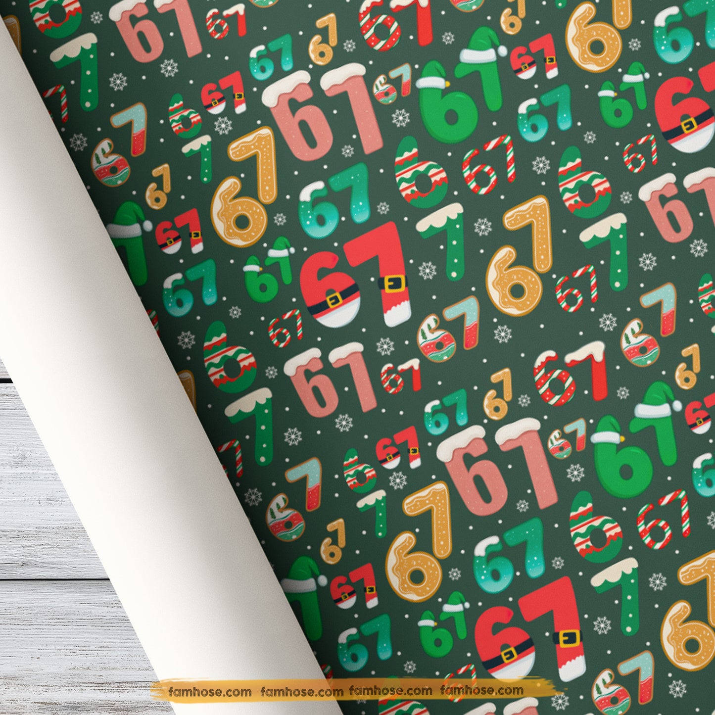 Christmas 67 Meme Wrapping Paper, Six Seven In Dark Green Background Wrapping Paper Rolls Xmas Gift