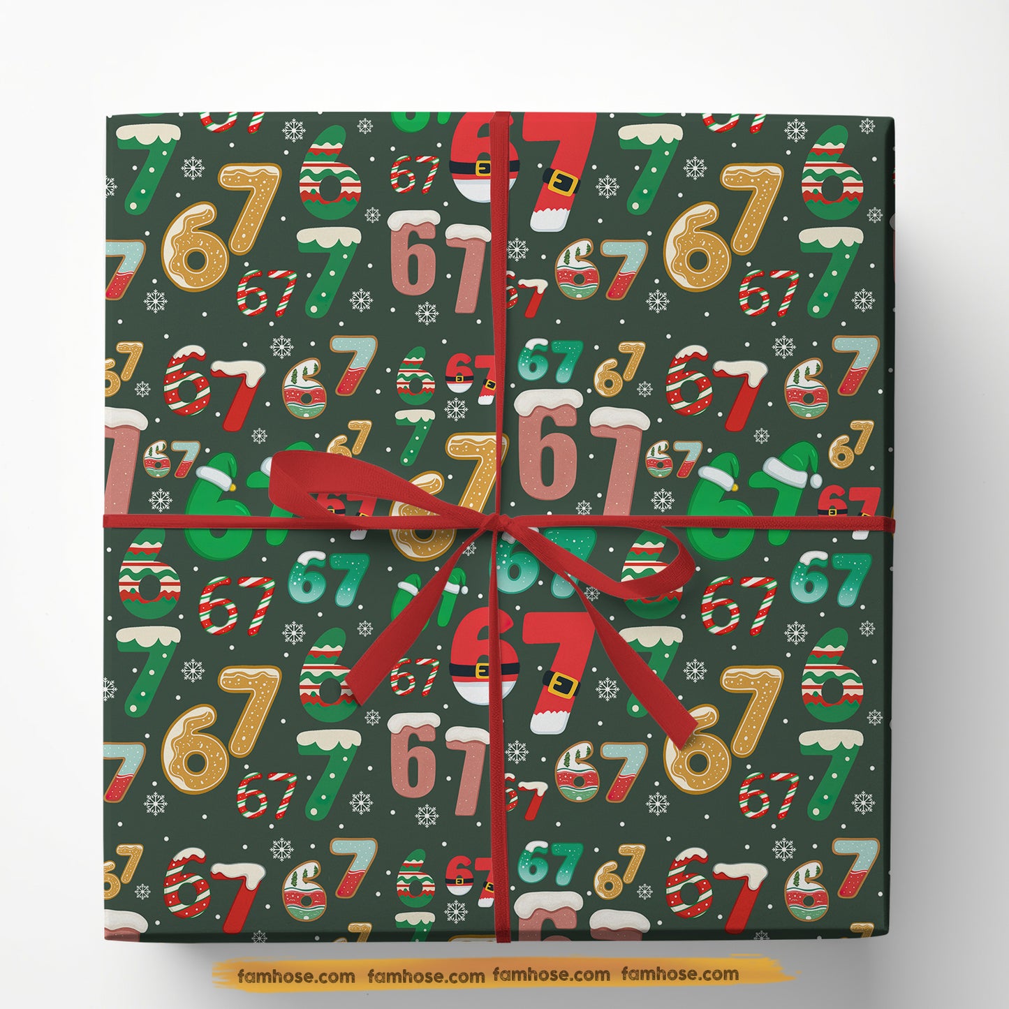 Christmas 67 Meme Wrapping Paper, Six Seven In Dark Green Background Wrapping Paper Rolls Xmas Gift