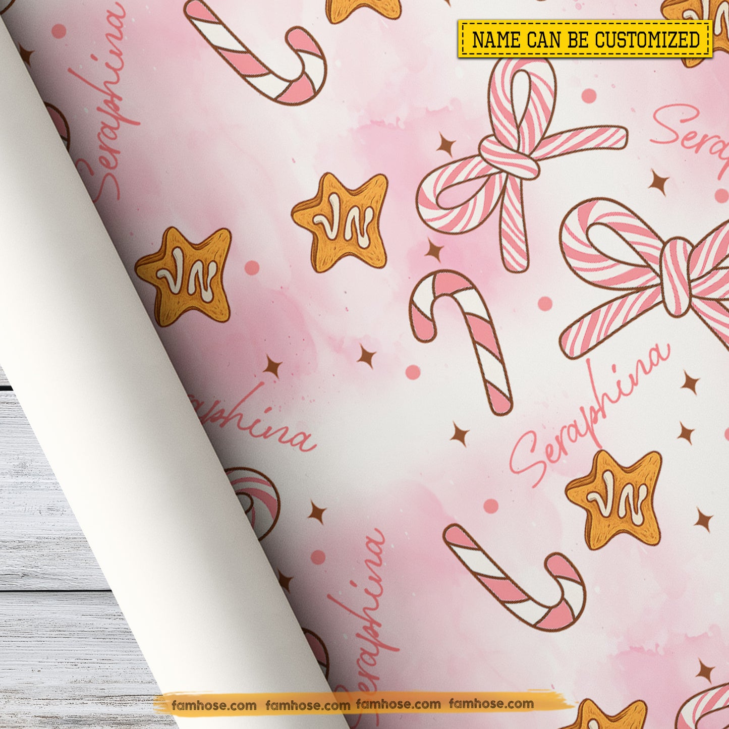 Personalized Christmas Wrapping Paper, Candy Wonderland In Pink Background Wrapping Paper Rolls Xmas Gift