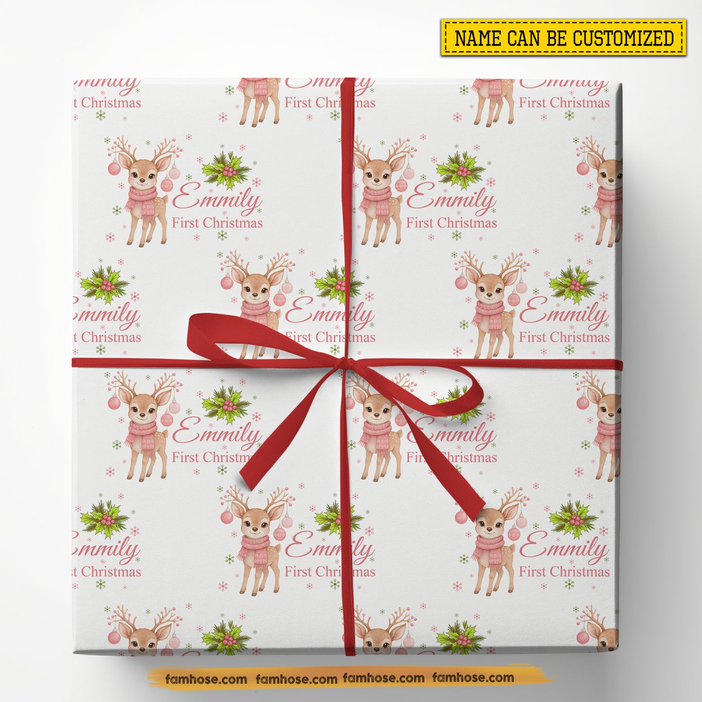 Personalized First Christmas Wrapping Paper, 1st Christmas In White Background Wrapping Paper Rolls Xmas Gift