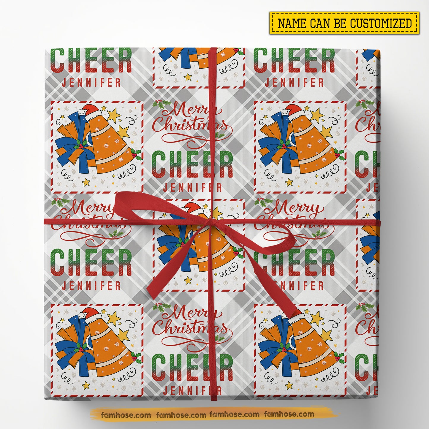 Personalized Christmas Cheerleading Wrapping Paper, Merry Christmas Cheer Wrapping Paper Rolls, Xmas Gift Wrap For Cheerleader