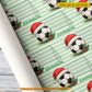 Personalized Christmas Soccer Wrapping Paper, Ball Wears Santa Hat In Light Green Background Wrapping Paper Rolls, Xmas Gift Wrap For Soccer Lover