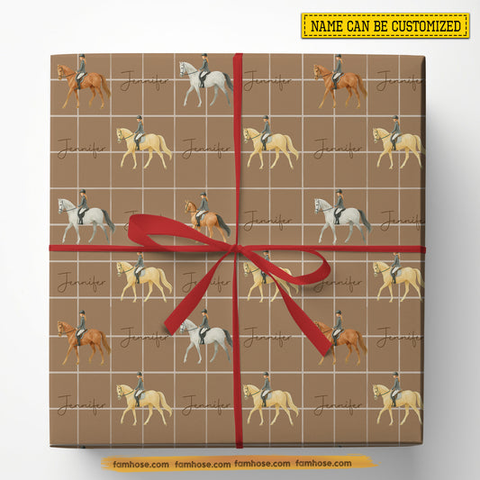 Personalized Horse Riding Wrapping Paper, Elegant Equestrian Wrapping Paper Rolls, Gift Wrap For Horse Girl