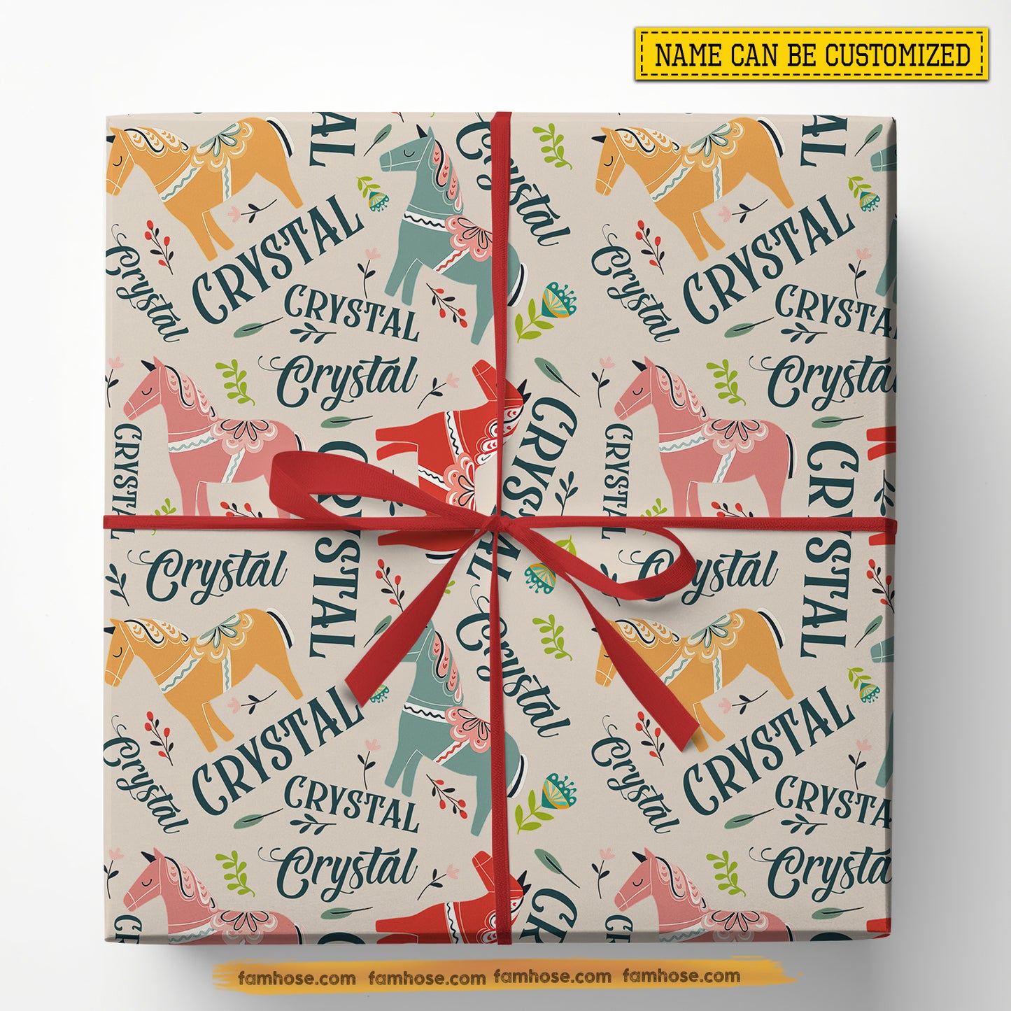 Personalized Horse Wrapping Paper, Whimsical Nordic Horses Wrapping Paper Rolls, Gift Wrap For Horse Lover