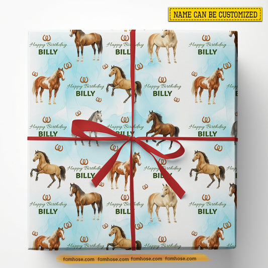 Personalized Birthday Horse Wrapping Paper, Stallion Birthday Celebration Wrapping Paper Rolls, Gift Wrap For Horse Lover