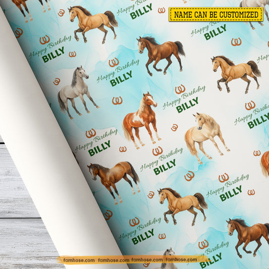 Personalized Birthday Horse Wrapping Paper, Stallion Birthday Celebration Wrapping Paper Rolls, Gift Wrap For Horse Lover