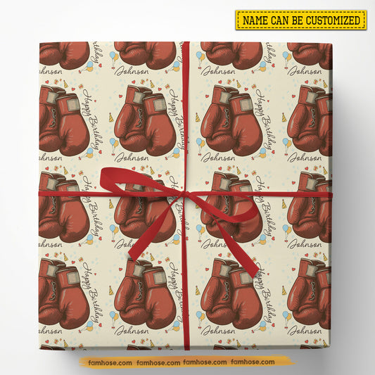 Personalized Birthday Boxing Wrapping Paper, Happy Birthday Wrapping Paper Rolls, Birthday Gift Wrap For Boxer