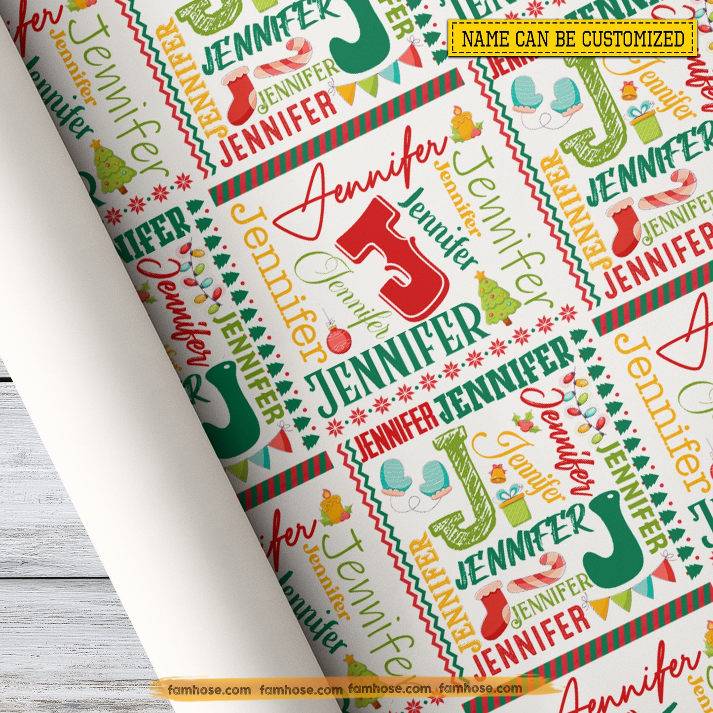 Personalized Christmas Wrapping Paper, Custom Your Name Wrapping Paper Rolls Xmas Gift
