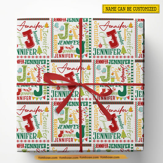 Personalized Christmas Wrapping Paper, Custom Your Name Wrapping Paper Rolls Xmas Gift