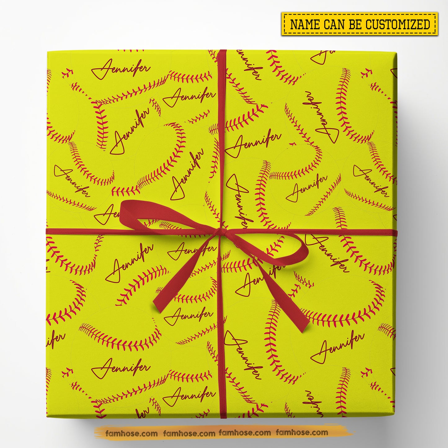 Personalized Softball Wrapping Paper, Blazing Neon Sport Wrapping Paper Rolls, Gift Wrap For Softball Lover